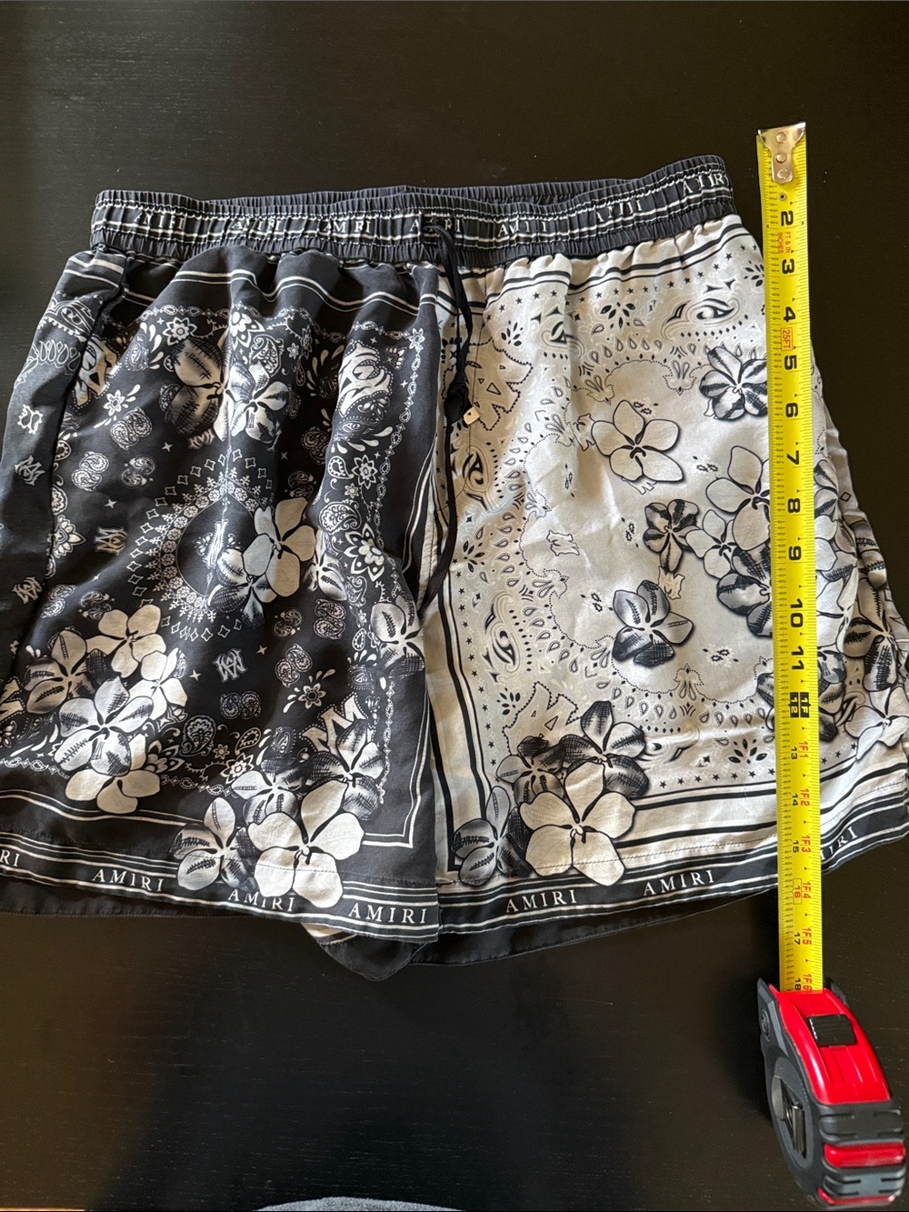 AMIRI Black & White Bandana Floral Athletic Shorts